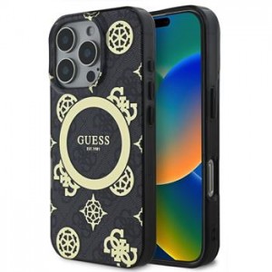 Guess iPhone 16 Pro Case IML 4G Peony MagSafe Black