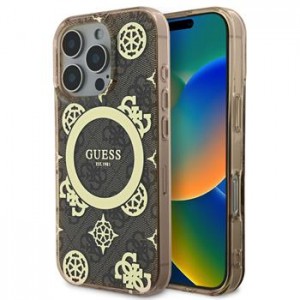 Guess iPhone 16 Pro Max Case IML 4G Peony MagSafe Brown