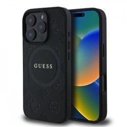 Guess iPhone 16 Pro Hülle Case Saffiano Peony Stamp MagSafe Schwarz