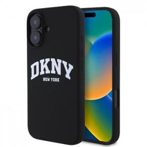 DKNY iPhone 16 Case MagSafe Silicone Arch Logo Black