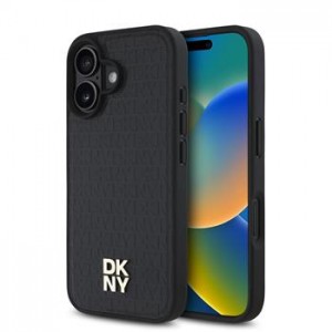 DKNY iPhone 16 Plus Hülle Case MagSafe Repeat Pattern Stack Logo Schwarz