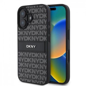 DKNY iPhone 16 Plus Hülle Case Repeat Pattern Tonal Stripe Schwarz