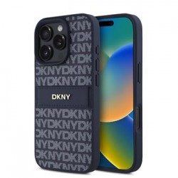 DKNY iPhone 16 Pro Max Case Leather Repeat Pattern Tonal Stripe Blue