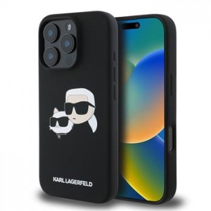 Karl Lagerfeld iPhone 16 Pro Hülle Case MagSafe Karl + Choupette Silikon Schwarz