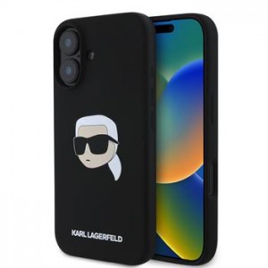 Karl Lagerfeld iPhone 16 Hülle Case MagSafe Silikon Karl Head Schwarz