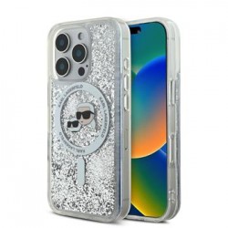 Karl Lagerfeld iPhone 16 Pro Hülle Case Liquid Karl Choupette Heads MagSafe Silber