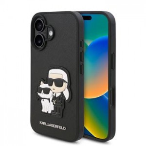 Karl Lagerfeld iPhone 16 Plus Case Saffiano Karl Choupette Black