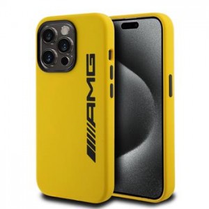 AMG Mercedes iPhone 15 Pro Case MagSafe Silicone Vertical Logo Yellow