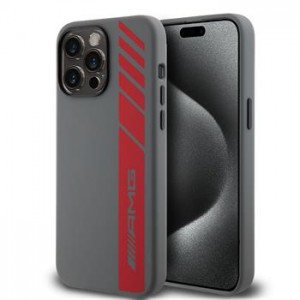 AMG Mercedes iPhone 15 Pro Max Hülle Case MagSafe Silicone Vertical Logo Grau