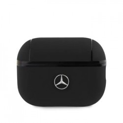 Mercedes AirPods Pro 2 Leather Case Metal Logo Black