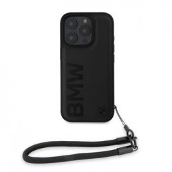 BMW iPhone 16 Pro Case Genuine Leather Signature Strap Black