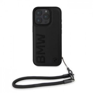 BMW iPhone 16 Pro Case Genuine Leather Signature Strap Black