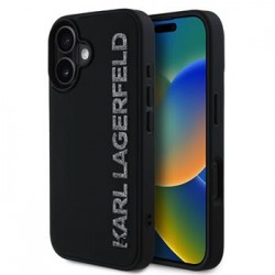 Karl Lagerfeld iPhone 16 Hülle Case 3D Rubber Glitter Logo Schwarz