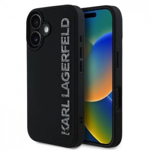 Karl Lagerfeld iPhone 16 Hülle Case 3D Rubber Glitter Logo Schwarz