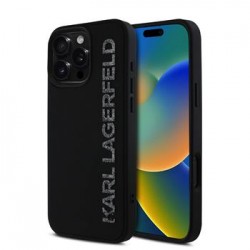 Karl Lagerfeld iPhone 16 Pro Hülle Case 3D Rubber Glitter Logo Schwarz