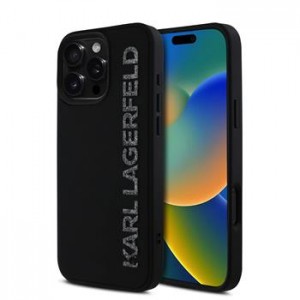 Karl Lagerfeld iPhone 16 Pro Hülle Case 3D Rubber Glitter Logo Schwarz