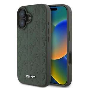 DKNY iPhone 16 MagSafe Case Leather Grid Green