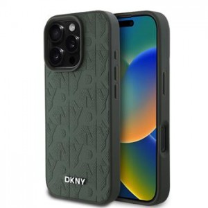DKNY iPhone 16 Pro MagSafe Case Leather Grid Green