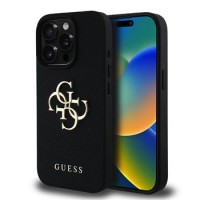 Guess iPhone 15 Pro Max Hülle Case Grained 4G Metal Logo Schwarz