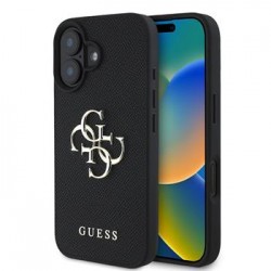 Guess iPhone 16 Hülle Case Grained 4G Metal Logo Schwarz