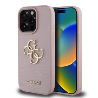 Guess iPhone 15 Pro Max Hülle Case Grained 4G Metal Logo Rosa