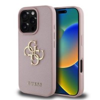 Guess iPhone 16 Pro Hülle Case Grained 4G Metal Logo Rosa