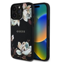 Guess iPhone 16 Pro Hülle Case MagSafe Grained Magnolia Schwarz