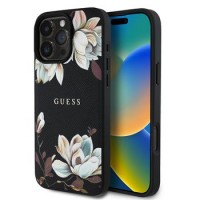 Guess iPhone 16 Pro Max Hülle Case MagSafe Grained Magnolia Schwarz