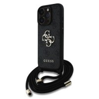 Guess iPhone 16 Pro Max Hülle Case 4G Metal Logo Crossbody Schwarz