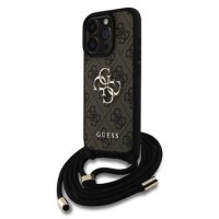 Guess iPhone 16 Pro Max Hülle Case 4G Metal Logo Crossbody Braun