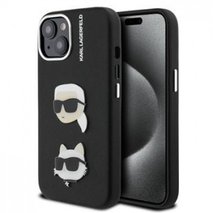 Karl Lagerfeld iPhone 15 Case Grained K & CH Heads Black