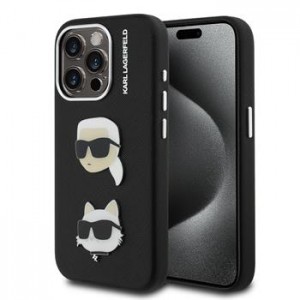 Karl Lagerfeld iPhone 15 Pro Case Grained K & CH Heads Black
