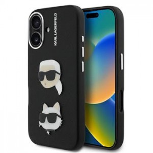 Karl Lagerfeld iPhone 16 Case Grained K & CH Heads Black