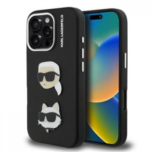 Karl Lagerfeld iPhone 16 Pro Hülle Grained K & CH Heads Schwarz