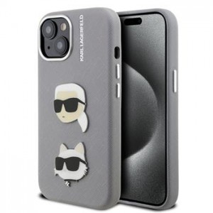 Karl Lagerfeld iPhone 15 Hülle Case Grained  K & CH Heads Grey
