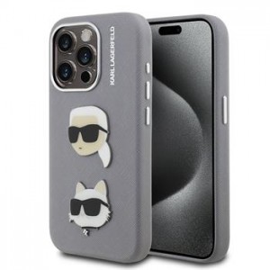 Karl Lagerfeld iPhone 15 Pro Case Grained K & CH Heads Gray