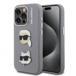 Karl Lagerfeld iPhone 15 Pro Max Case Grained K & CH Heads Gray