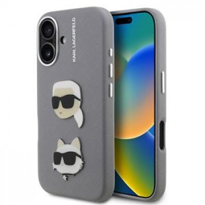 Karl Lagerfeld iPhone 16 Case Grained K & CH Heads Gray