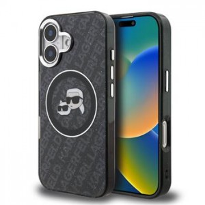 Karl Lagerfeld iPhone 16 Hülle Case Repeated Logo MagSafe Schwarz
