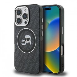 Karl Lagerfeld iPhone 16 Pro Hülle Case Repeated Logo MagSafe Schwarz