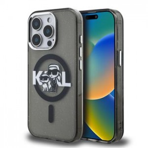 Karl Lagerfeld iPhone 15 Pro Max Hülle Case Glitter Sketch MagSafe Schwarz