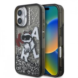 Karl Lagerfeld iPhone 16 Hülle Case Liquid Glitter Scattered Choupette Schwarz