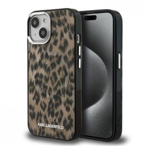 Karl Lagerfeld iPhone 15 Hülle Case Leopard MagSafe Braun