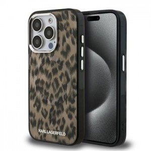 Karl Lagerfeld iPhone 15 Pro Hülle Case Leopard MagSafe Braun