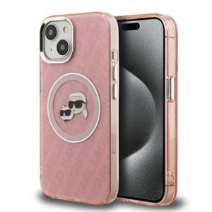 Karl Lagerfeld iPhone 15 Case Repeated Logo MagSafe Pink