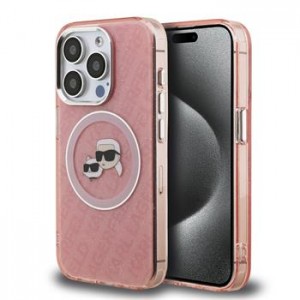 Karl Lagerfeld iPhone 15 Pro Max Hülle Case Repeated Logo MagSafe Rosa