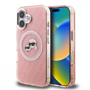 Karl Lagerfeld iPhone 16 Hülle Case Repeated Logo MagSafe Rosa