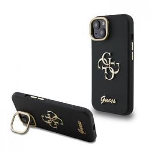 Guess iPhone 13 Hülle Case Grained 4G Logo Stand Camera Frame Schwarz
