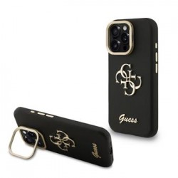 Guess iPhone 15 Pro Max Hülle Case Grained 4G Logo Stand Camera Frame Schwarz