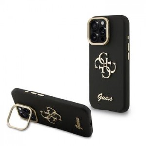 Guess iPhone 15 Pro Max Hülle Case Grained 4G Logo Stand Camera Frame Schwarz